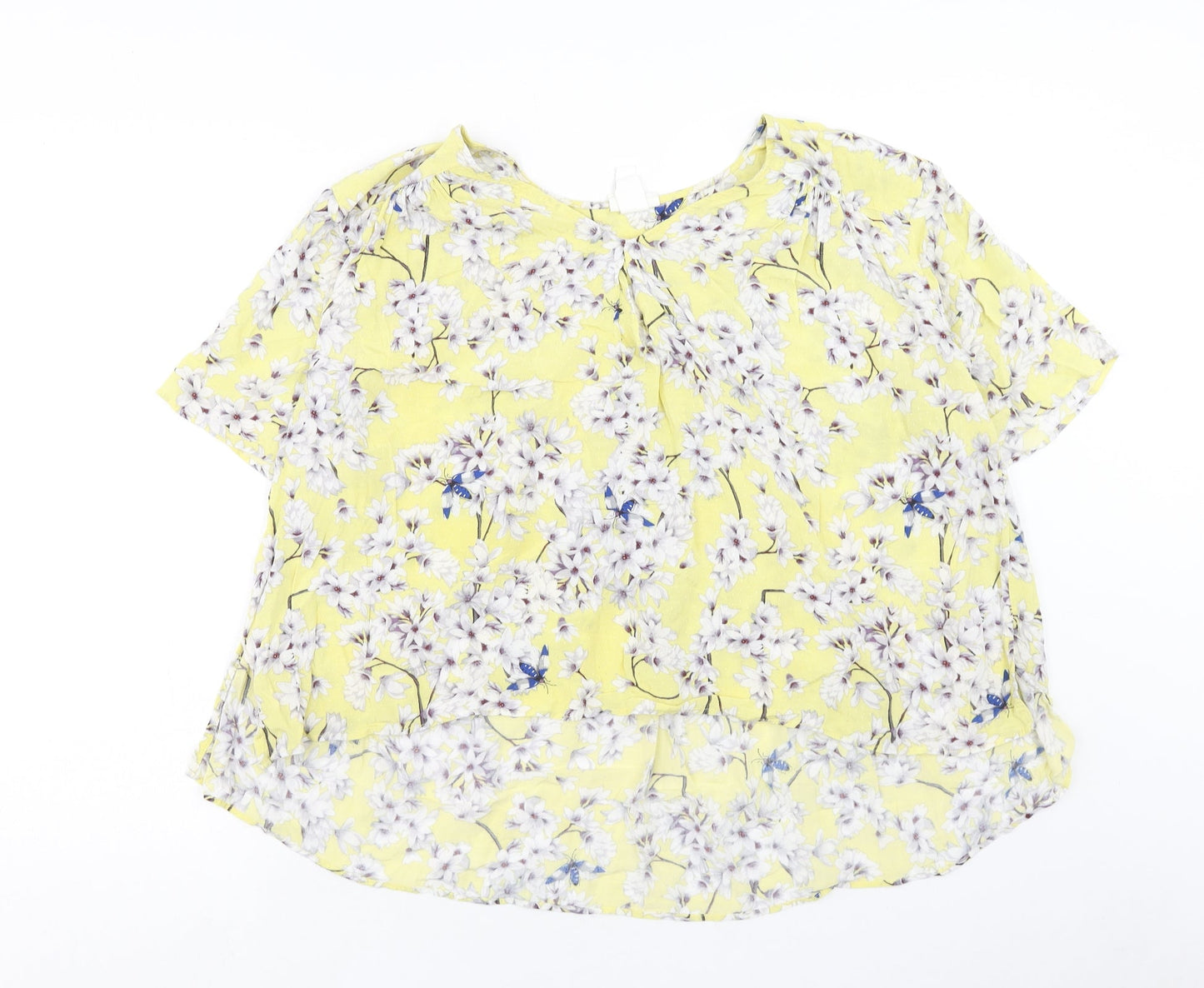 H&M Womens Yellow Geometric Viscose Cropped T-Shirt Size 10 Round Neck