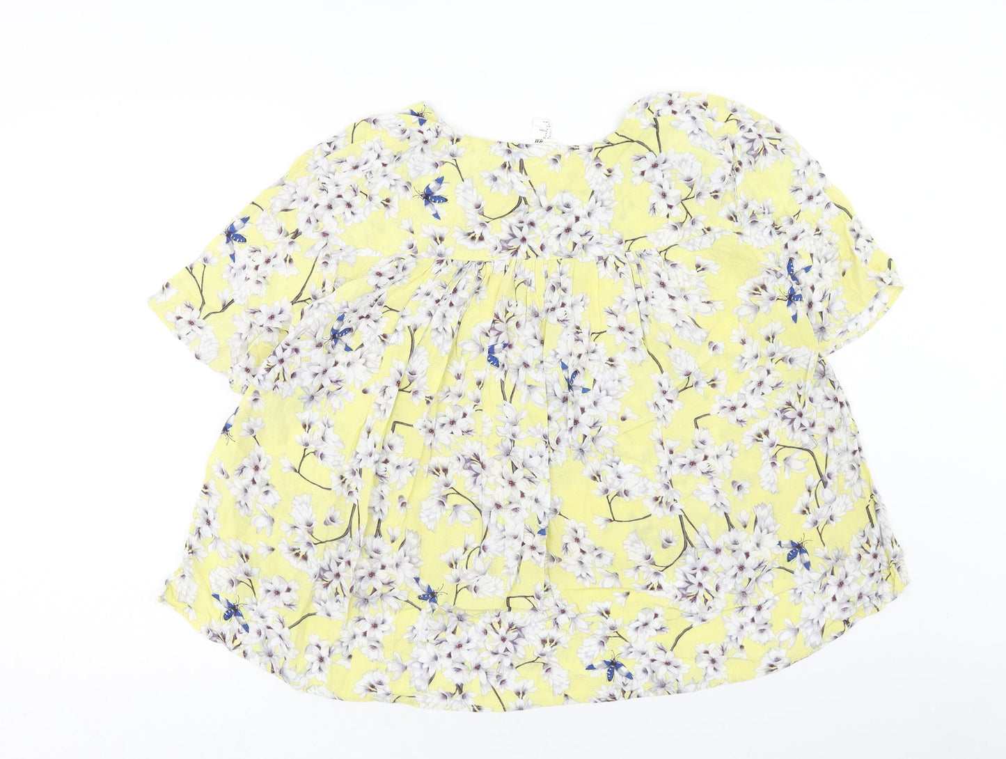 H&M Womens Yellow Geometric Viscose Cropped T-Shirt Size 10 Round Neck