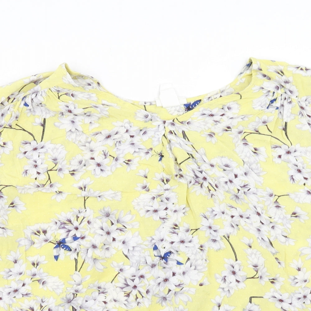 H&M Womens Yellow Geometric Viscose Cropped T-Shirt Size 10 Round Neck