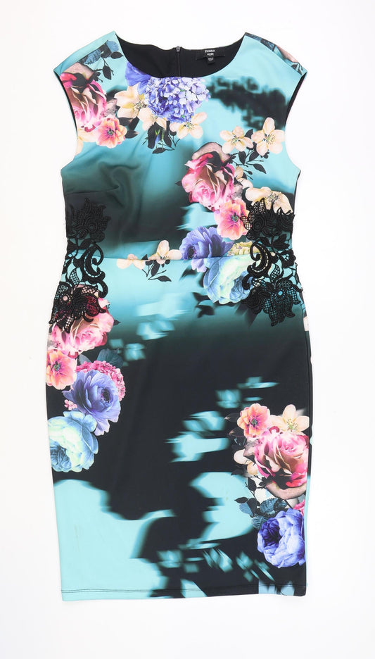 Joanna Hope Womens Multicoloured Floral Polyester A-Line Size 12 Round Neck Zip