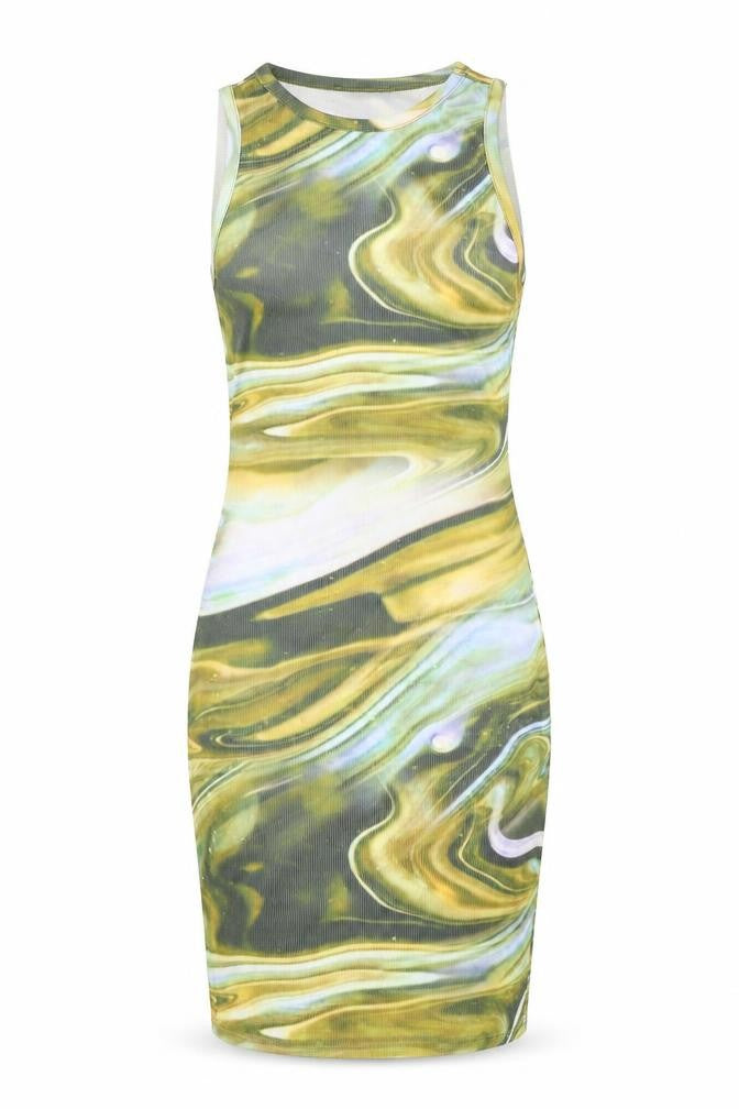 PRETTYLITTLETHING Womens Multicoloured Geometric Polyester Bodycon Size 8 Round Neck