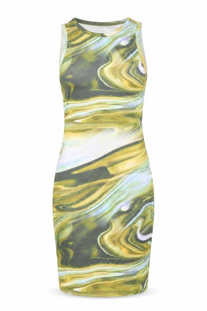 PRETTYLITTLETHING Womens Multicoloured Geometric Polyester Bodycon Size 8 Round Neck