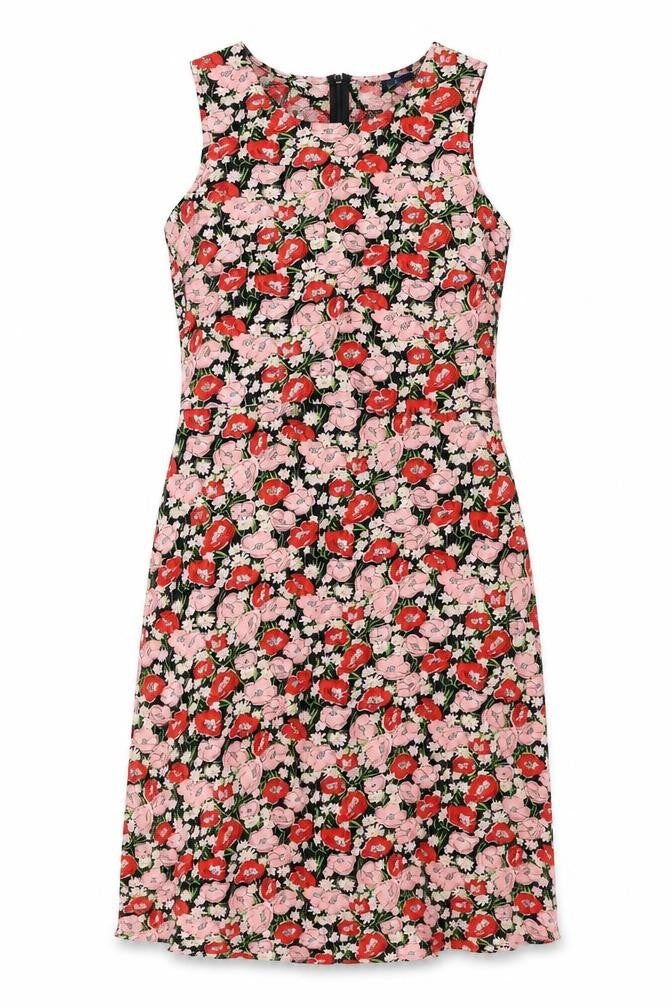 Basic Edition Womens Multicoloured Floral Rayon A-Line Size 6 Boat Neck Zip