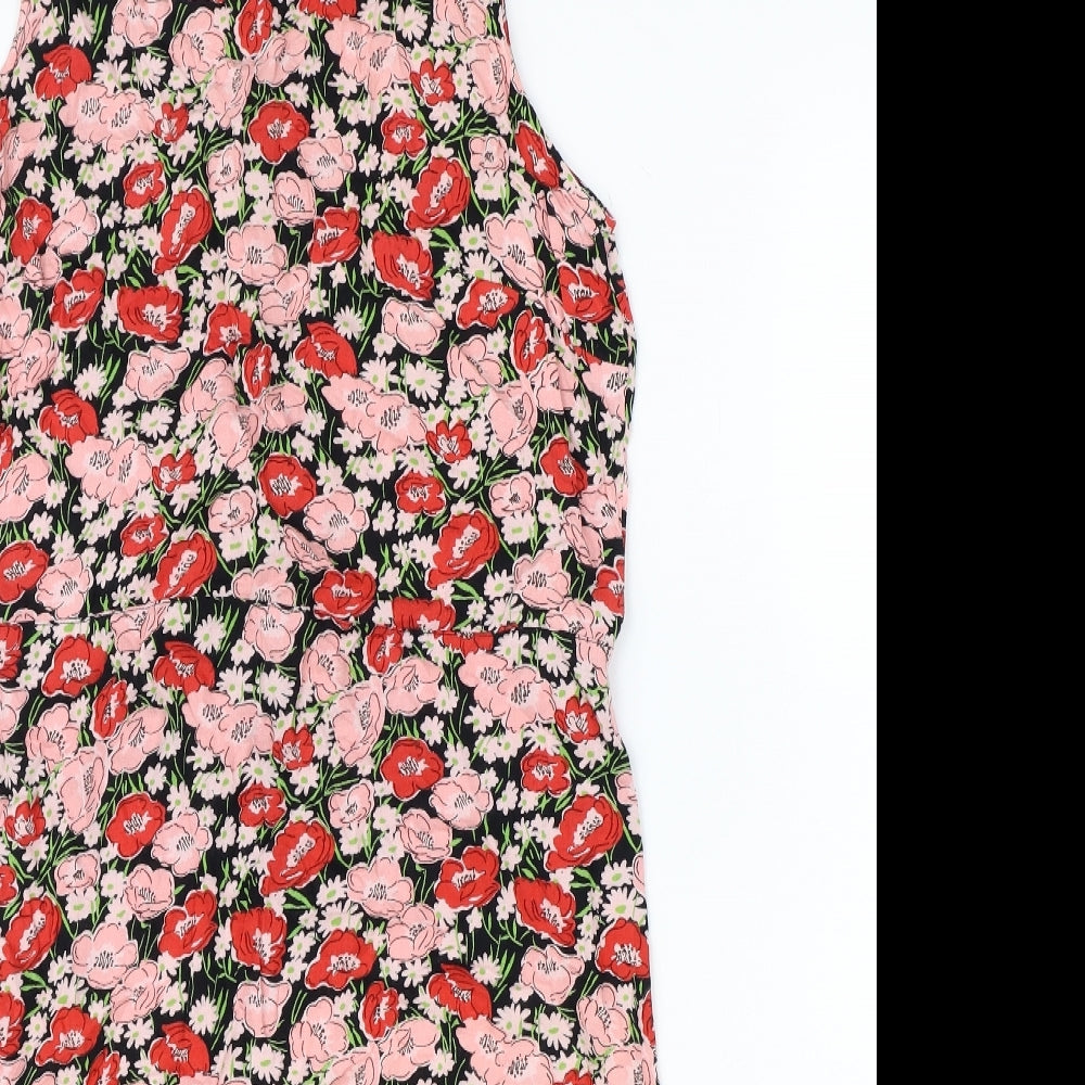 Basic Edition Womens Multicoloured Floral Rayon A-Line Size 6 Boat Neck Zip
