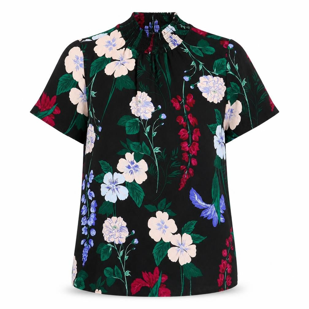 Debenhams Womens Black Floral Polyester Basic Blouse Size 10 Mock Neck