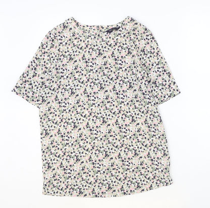 Marks & Spencer Womens Multicoloured Geometric Polyester Basic T-Shirt Size 6 Round Neck
