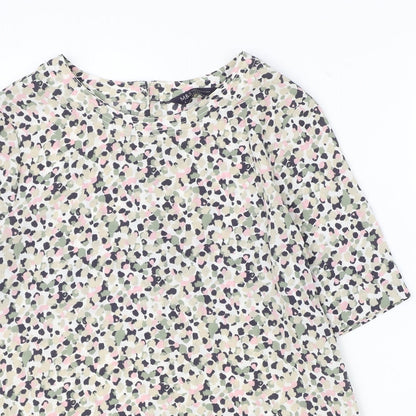Marks & Spencer Womens Multicoloured Geometric Polyester Basic T-Shirt Size 6 Round Neck