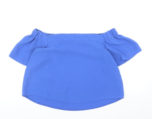 Topshop Womens Blue Polyester Cropped Blouse Size 10 Off the Shoulder - Bardot