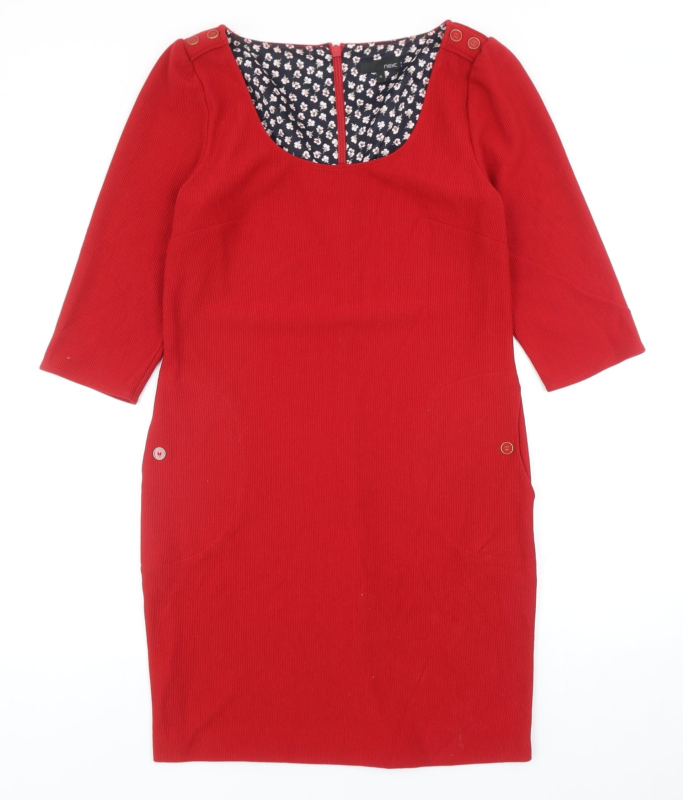 NEXT Womens Red Polyester A-Line Size 12 Scoop Neck Zip