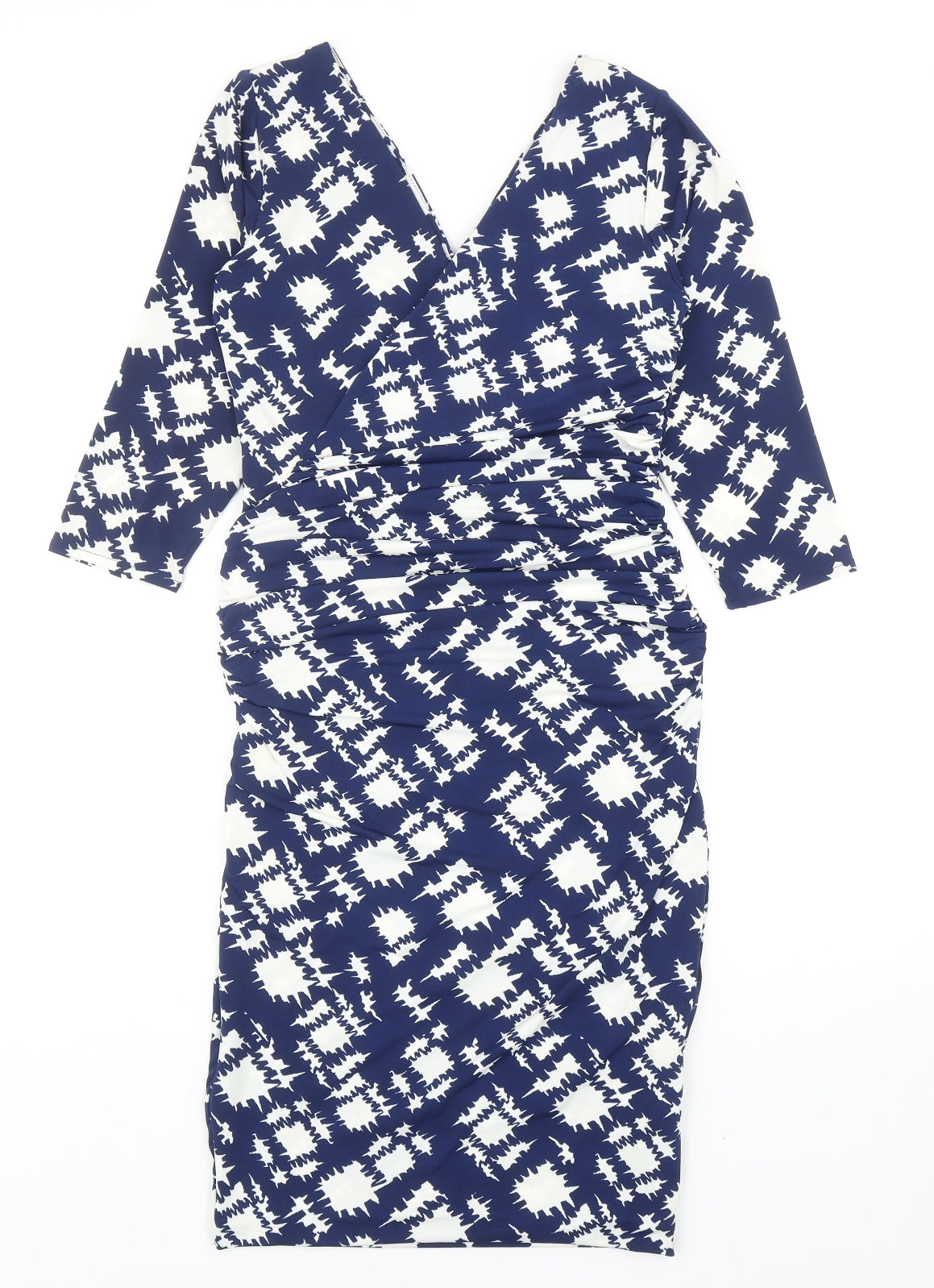 JDC Womens Blue Geometric Viscose A-Line Size 10 V-Neck Pullover