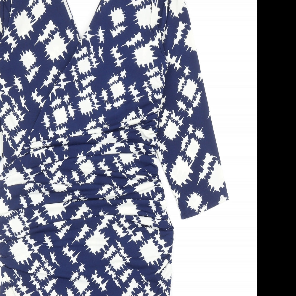 JDC Womens Blue Geometric Viscose A-Line Size 10 V-Neck Pullover