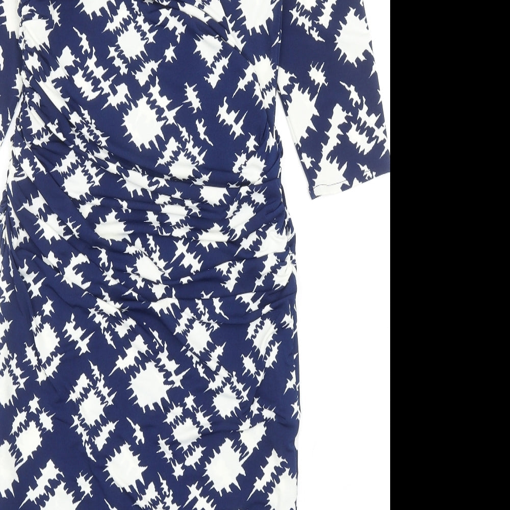JDC Womens Blue Geometric Viscose A-Line Size 10 V-Neck Pullover
