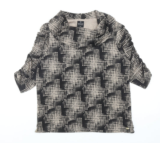 Tigi Womens Black Geometric Polyester Basic Blouse Size 12 Roll Neck