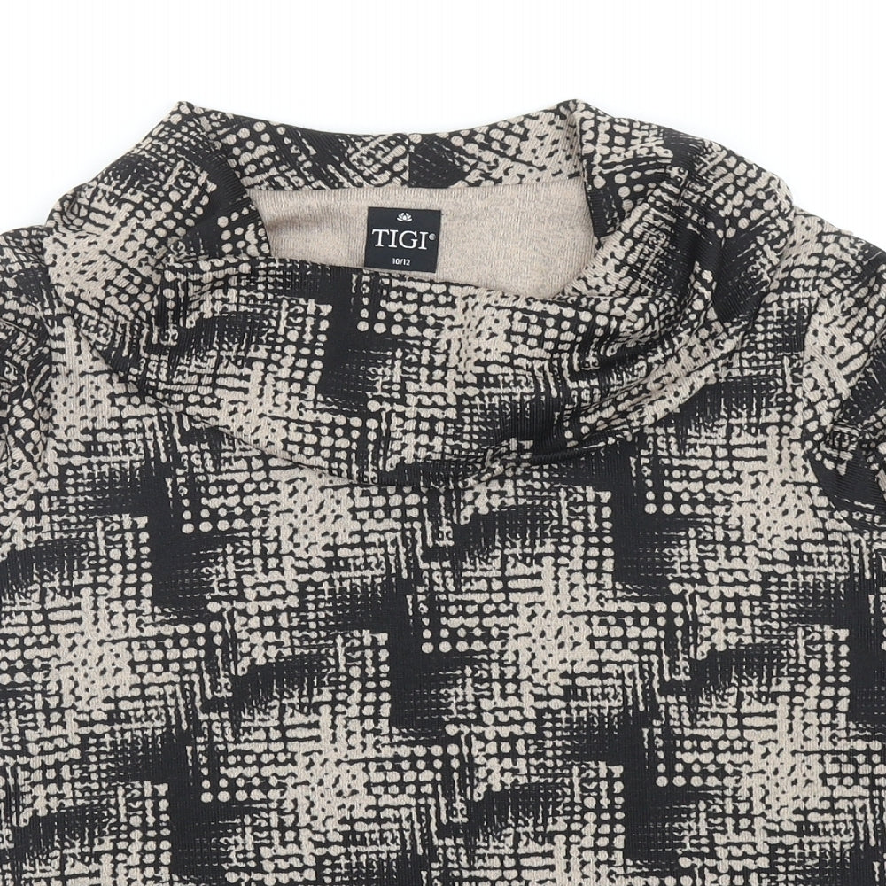 Tigi Womens Black Geometric Polyester Basic Blouse Size 12 Roll Neck