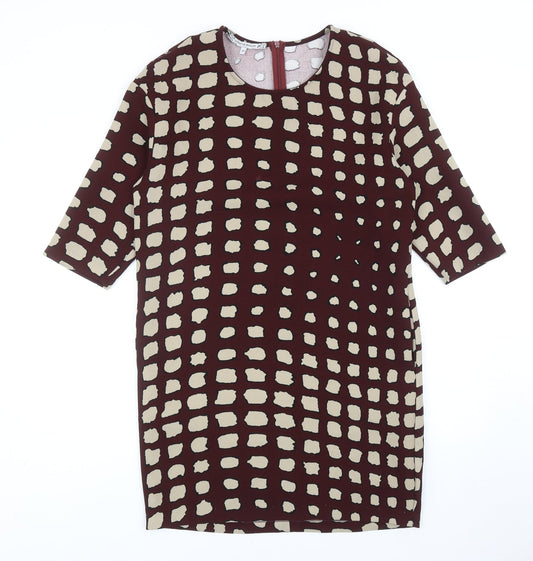 La Fee Maraboutee Womens Red Geometric Polyester A-Line Size 10 Round Neck Zip