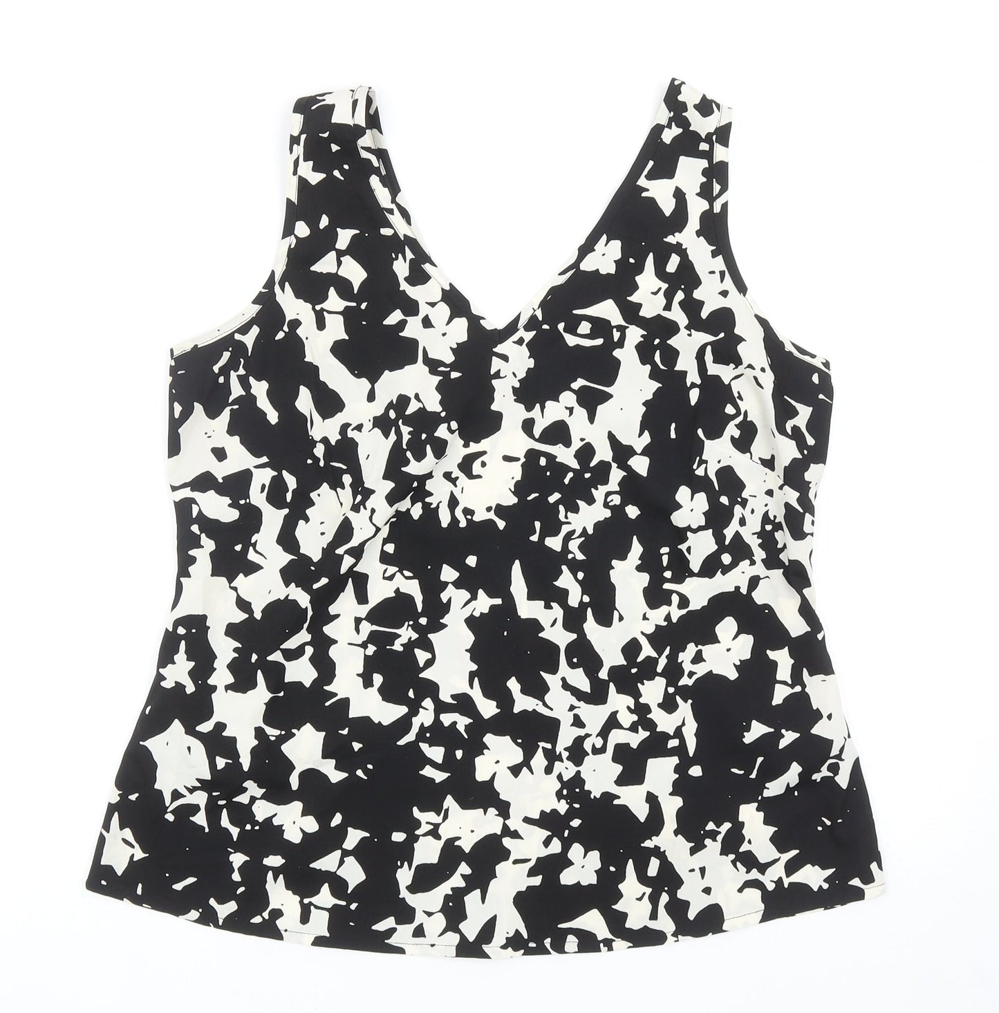 Anthology Womens Black Geometric Polyester Basic Tank Size 12 V-Neck