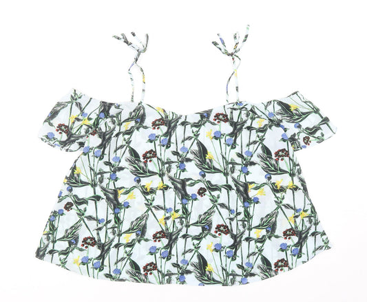 Topshop Womens Blue Floral Polyester Basic Blouse Size 8 Off the Shoulder