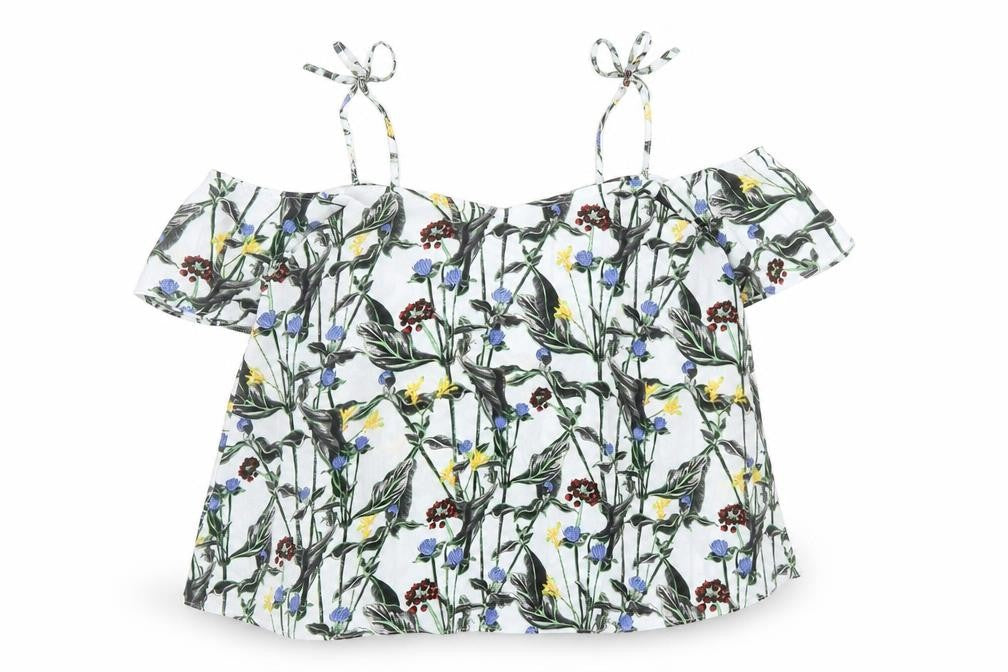 Topshop Womens Blue Floral Polyester Basic Blouse Size 8 Off the Shoulder