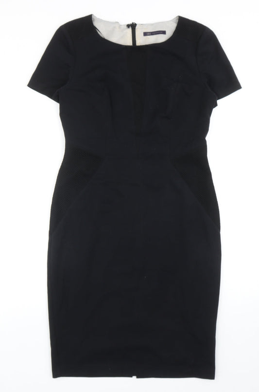 Marks and Spencer Womens Black Polyester A-Line Size 10 Round Neck Zip