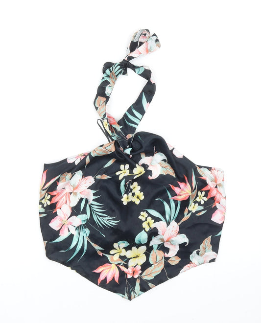Topshop Womens Black Floral Polyester Cropped Tank Size 16 Halter
