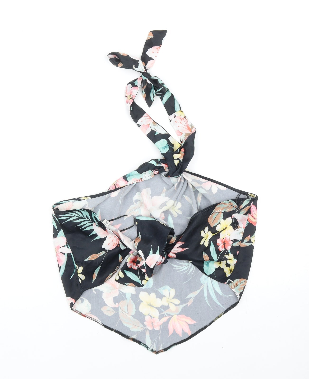 Topshop Womens Black Floral Polyester Cropped Tank Size 16 Halter