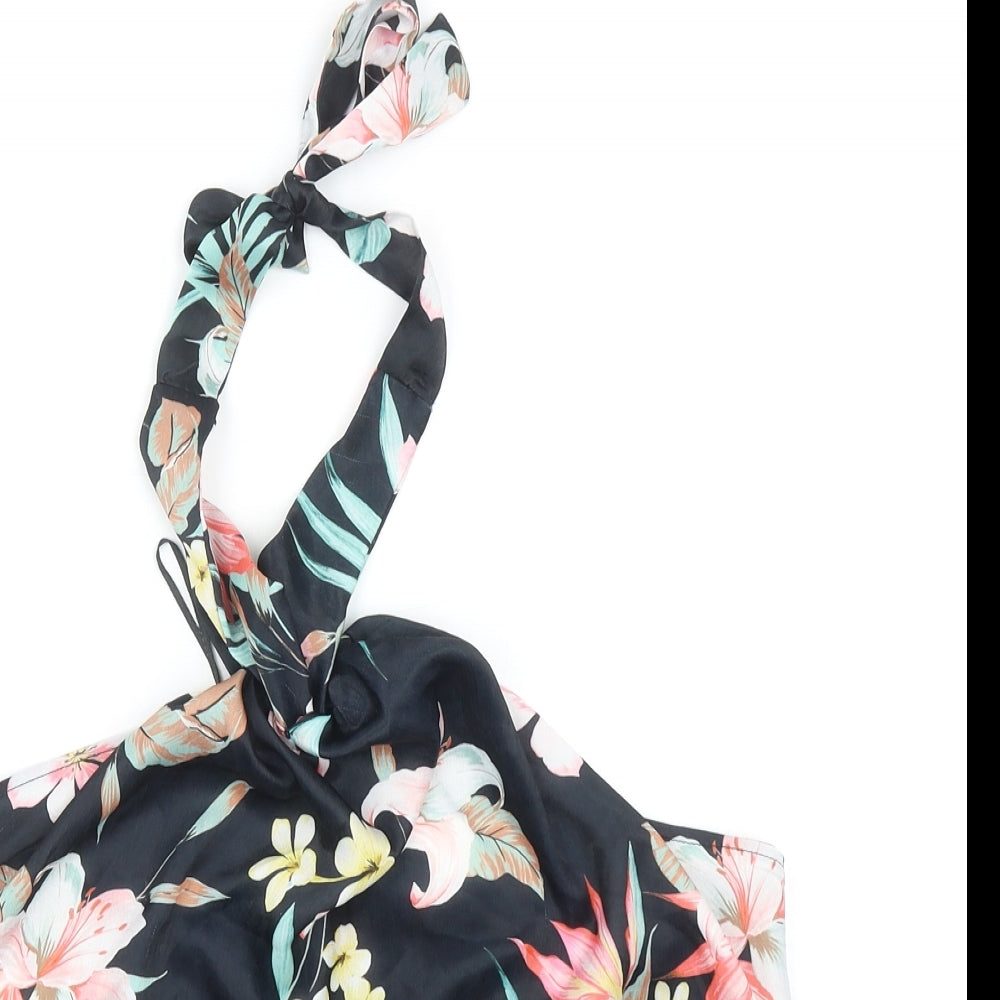 Topshop Womens Black Floral Polyester Cropped Tank Size 16 Halter