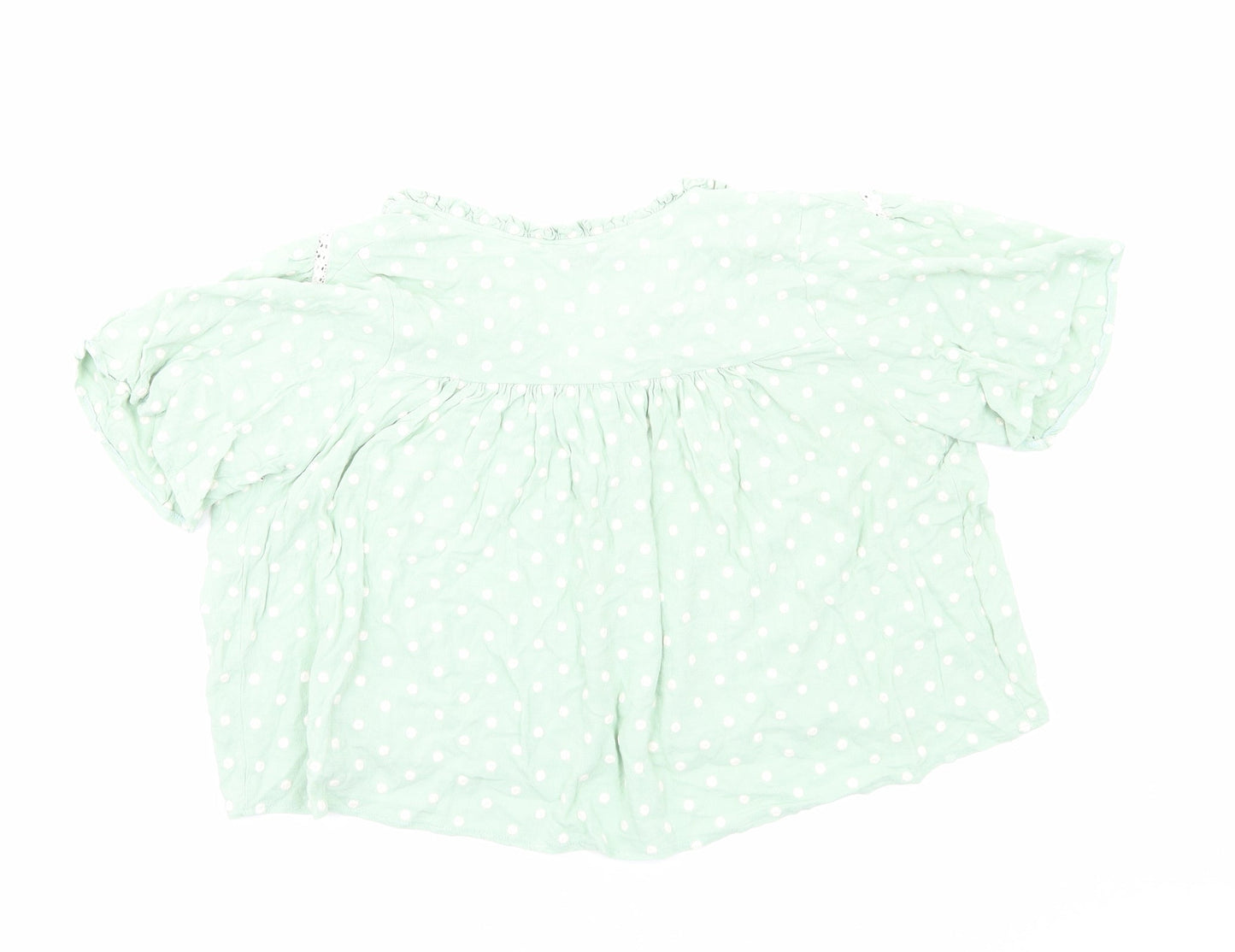 Zara Womens Green Polka Dot Viscose Cropped Button-Up Size S V-Neck