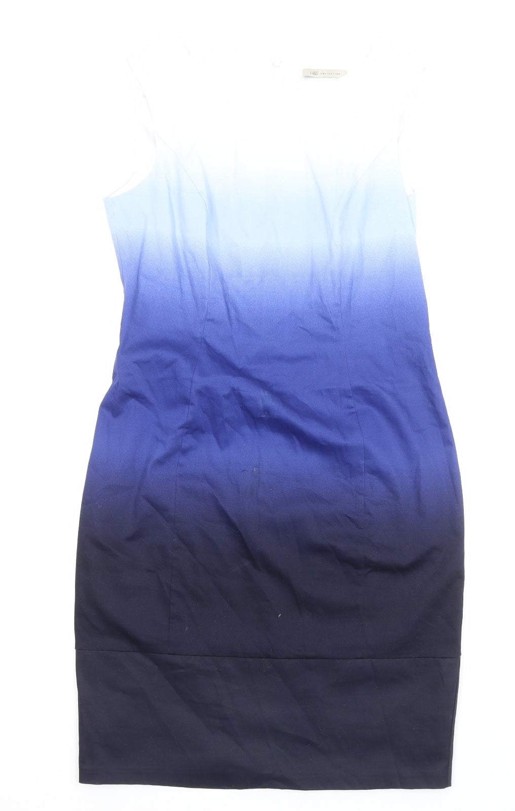 Marks and Spencer Womens Blue Viscose Sheath Size 14 Roll Neck Zip - Ombré