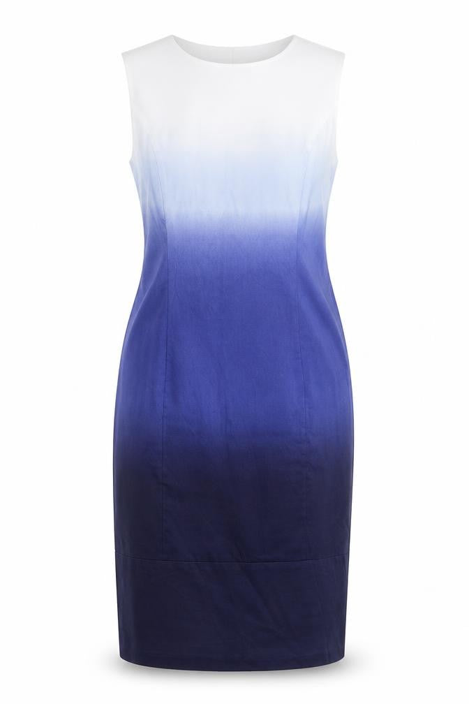 Marks and Spencer Womens Blue Viscose Sheath Size 14 Roll Neck Zip - Ombré