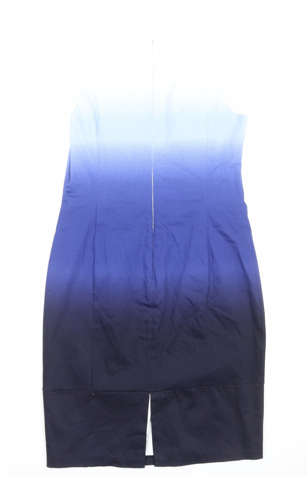 Marks and Spencer Womens Blue Viscose Sheath Size 14 Roll Neck Zip - Ombré