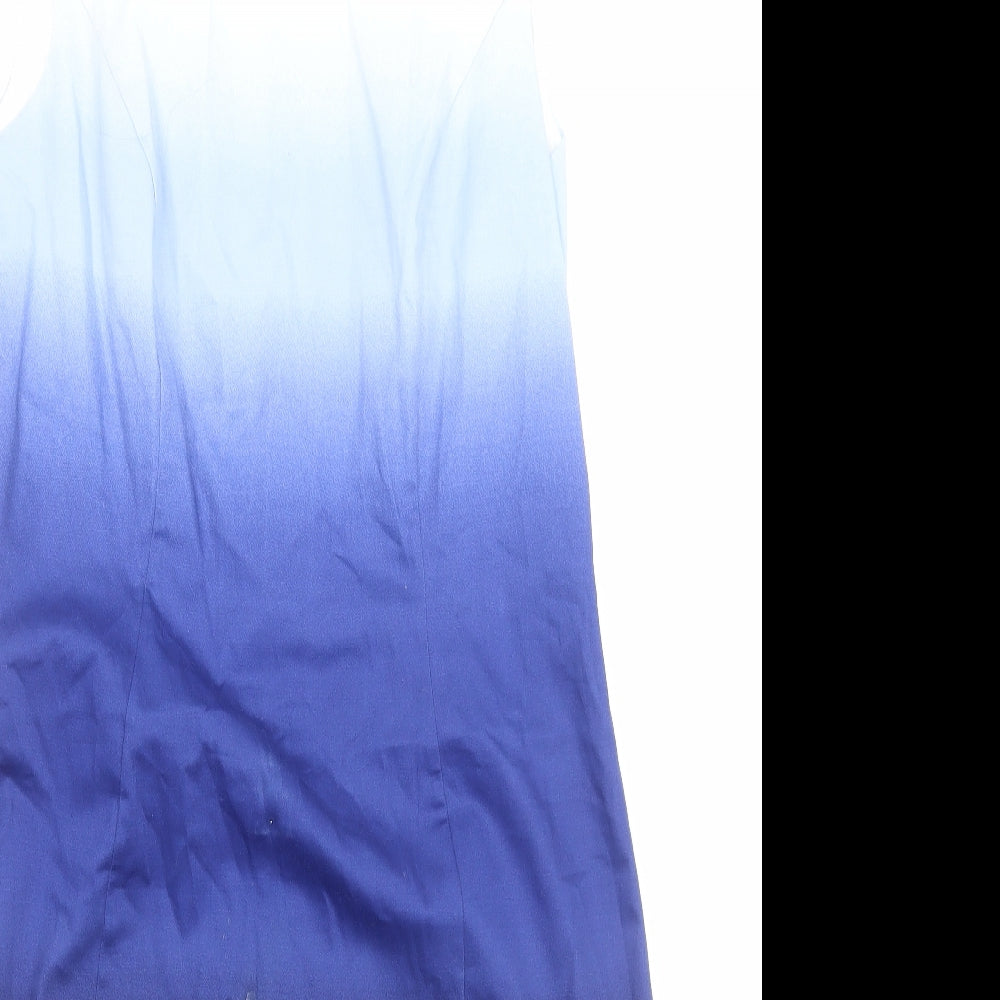 Marks and Spencer Womens Blue Viscose Sheath Size 14 Roll Neck Zip - Ombré