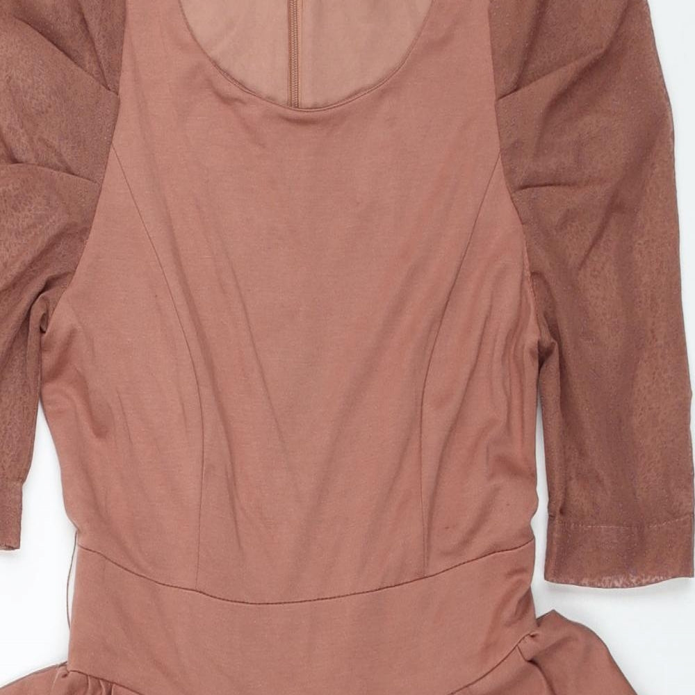 VERO MODA Womens Beige Polyester Fit & Flare Size XS Round Neck Zip