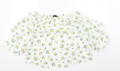 Preloved Peacocks Womens White Geometric Polyester Basic T-Shirt Size 10 Round Neck - Front