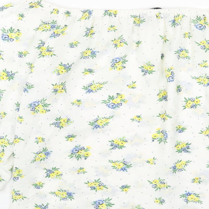 Preloved Peacocks Womens White Geometric Polyester Basic T-Shirt Size 10 Round Neck - Label