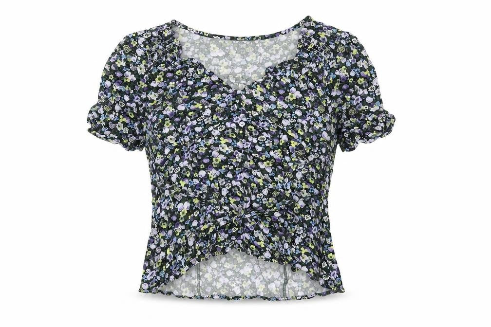 Oasis Womens Green Floral Viscose Basic T-Shirt Size 12 V-Neck