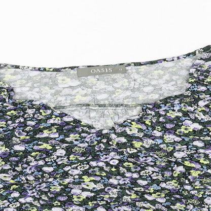 Oasis Womens Green Floral Viscose Basic T-Shirt Size 12 V-Neck