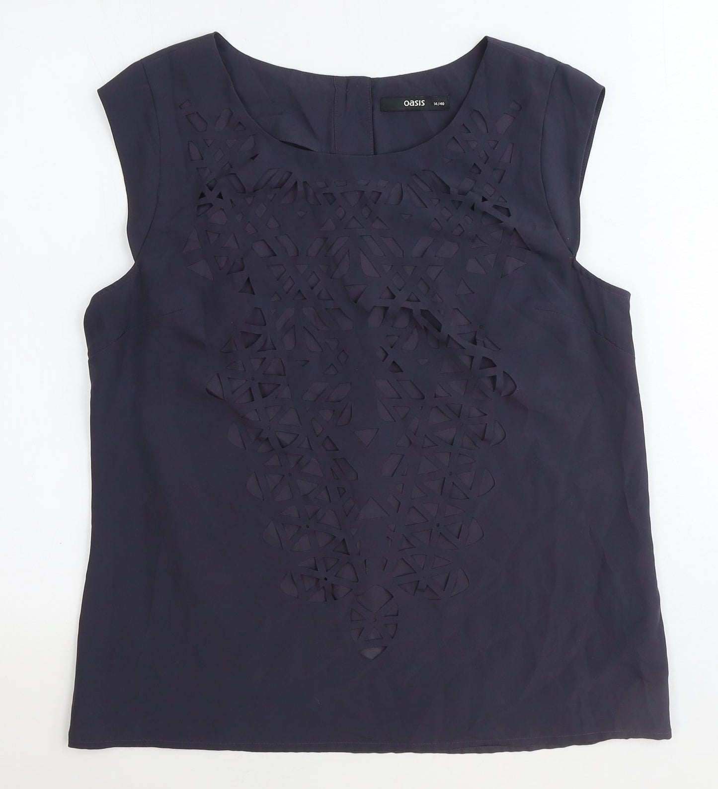 Oasis Womens Blue Polyester Basic Blouse Size 14 Boat Neck - Cut Out Detail