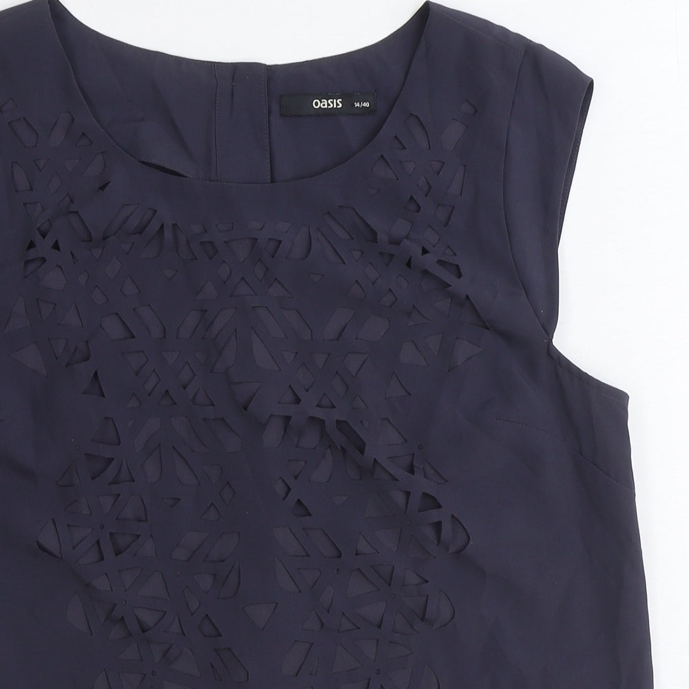 Oasis Womens Blue Polyester Basic Blouse Size 14 Boat Neck - Cut Out Detail