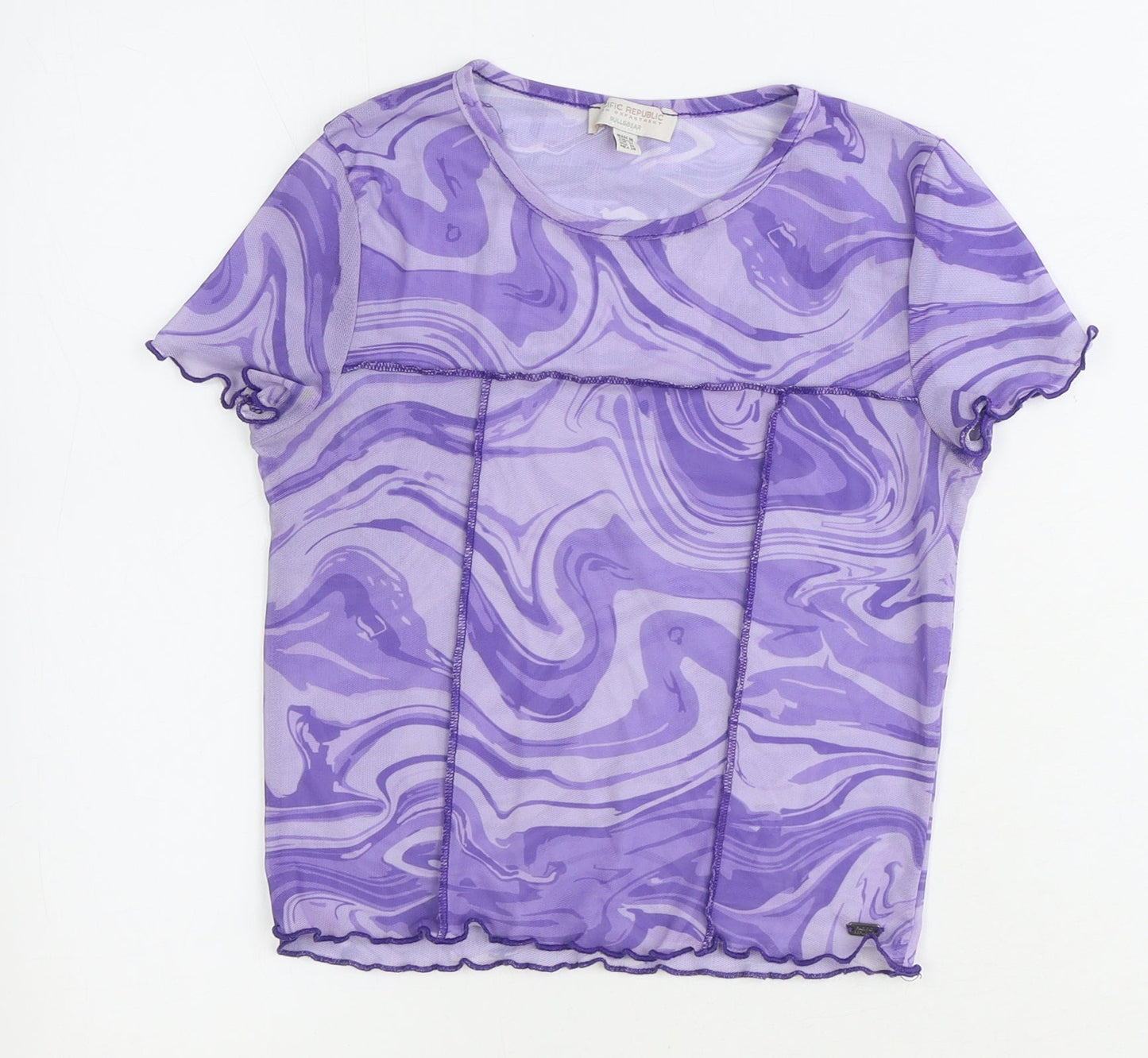 Pacific Republic Girls Purple Geometric Polyester Basic Blouse Size M Round Neck Pullover