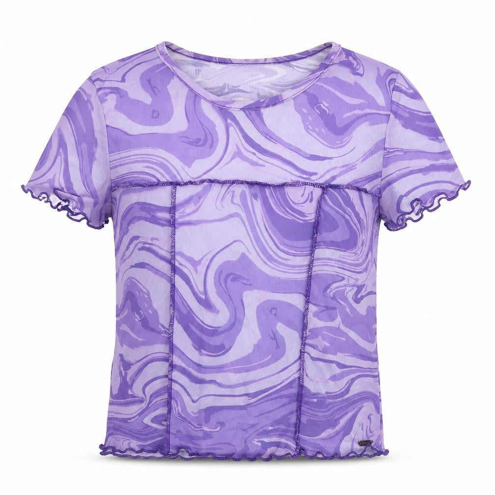Pacific Republic Girls Purple Geometric Polyester Basic Blouse Size M Round Neck Pullover