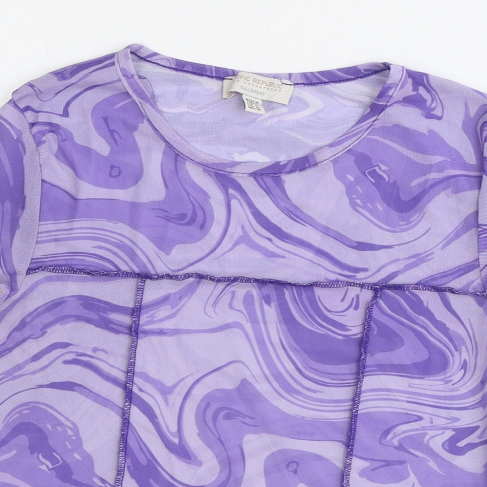 Pacific Republic Girls Purple Geometric Polyester Basic Blouse Size M Round Neck Pullover