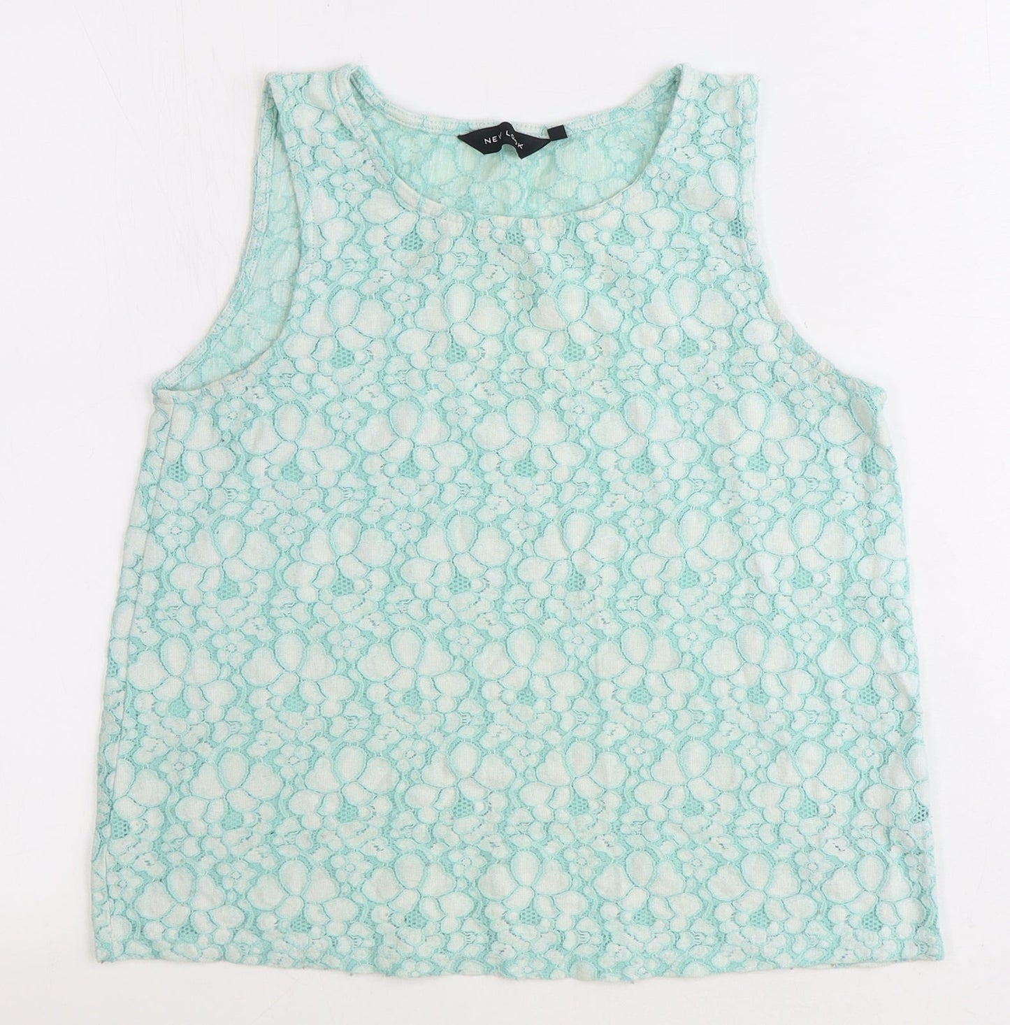 New Look Womens Green Floral Nylon Basic Tank Size 8 Boat Neck