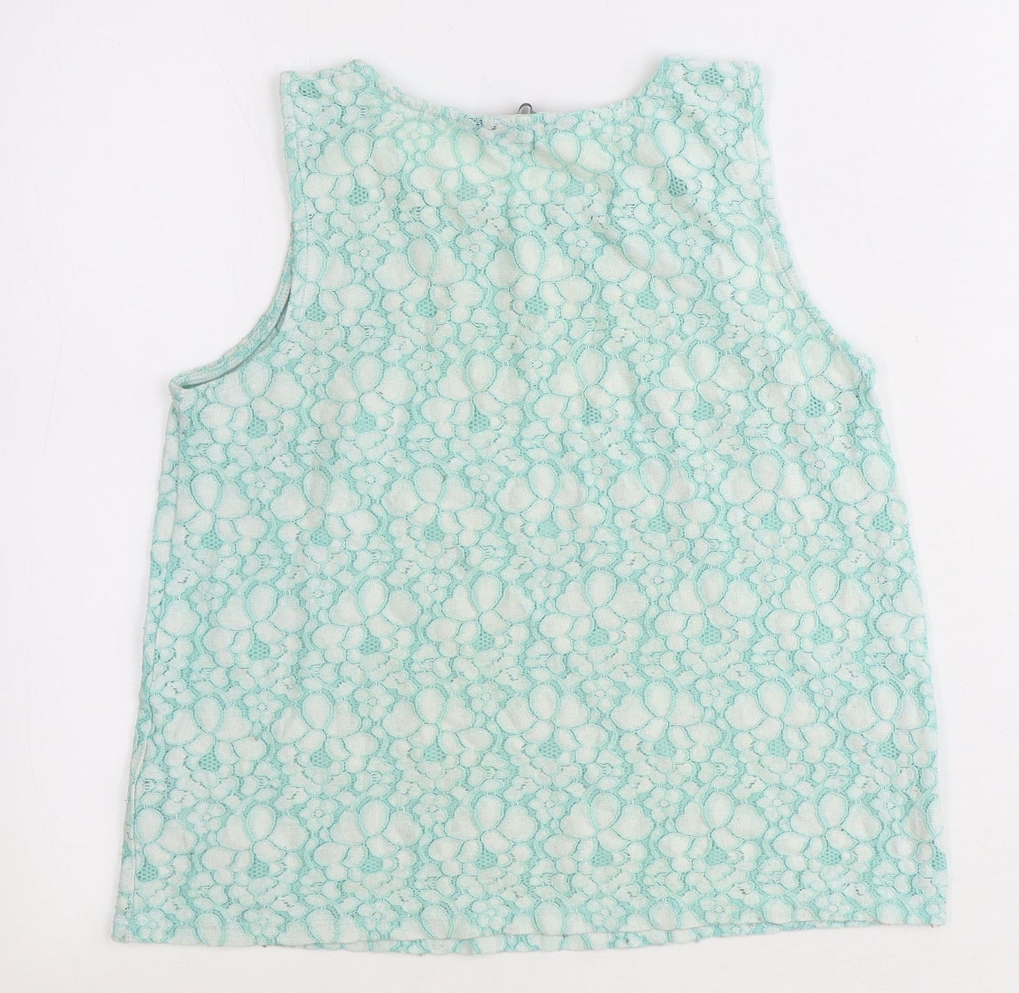 New Look Womens Green Floral Nylon Basic Tank Size 8 Boat Neck