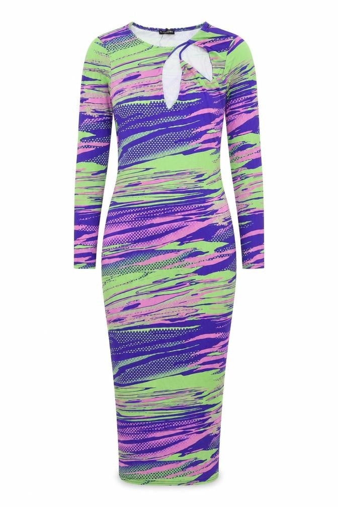 PRETTYLITTLETHING Womens Multicoloured Geometric Polyester Bodycon Size 10 Round Neck Pullover
