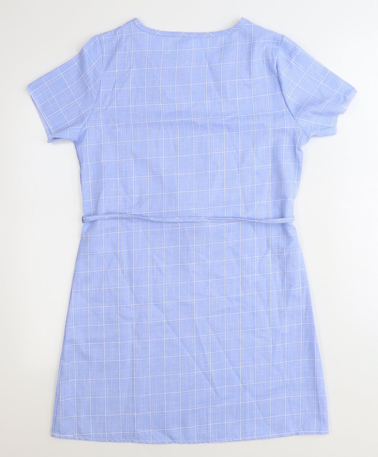 Huimei Womens Blue Plaid Polyester A-Line Size 12 Round Neck Pullover