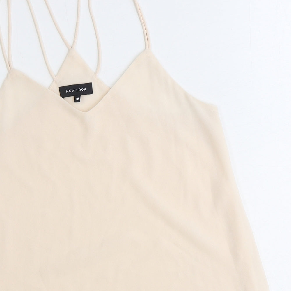New Look Womens Beige Polyester Basic Tank Size 10 V-Neck
