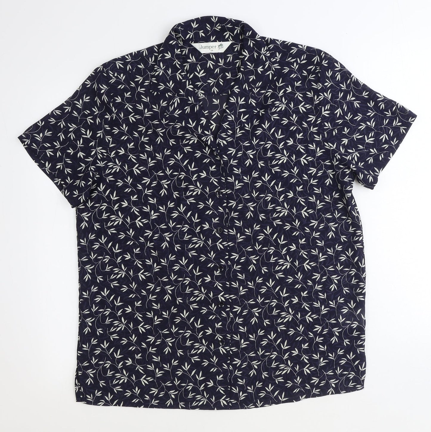 Jumper Womens Blue Geometric Polyester Basic Button-Up Size 14 V-Neck