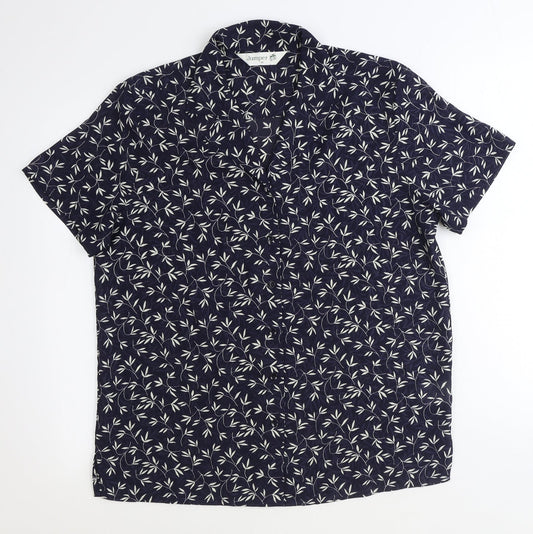 Jumper Womens Blue Geometric Polyester Basic Button-Up Size 14 V-Neck