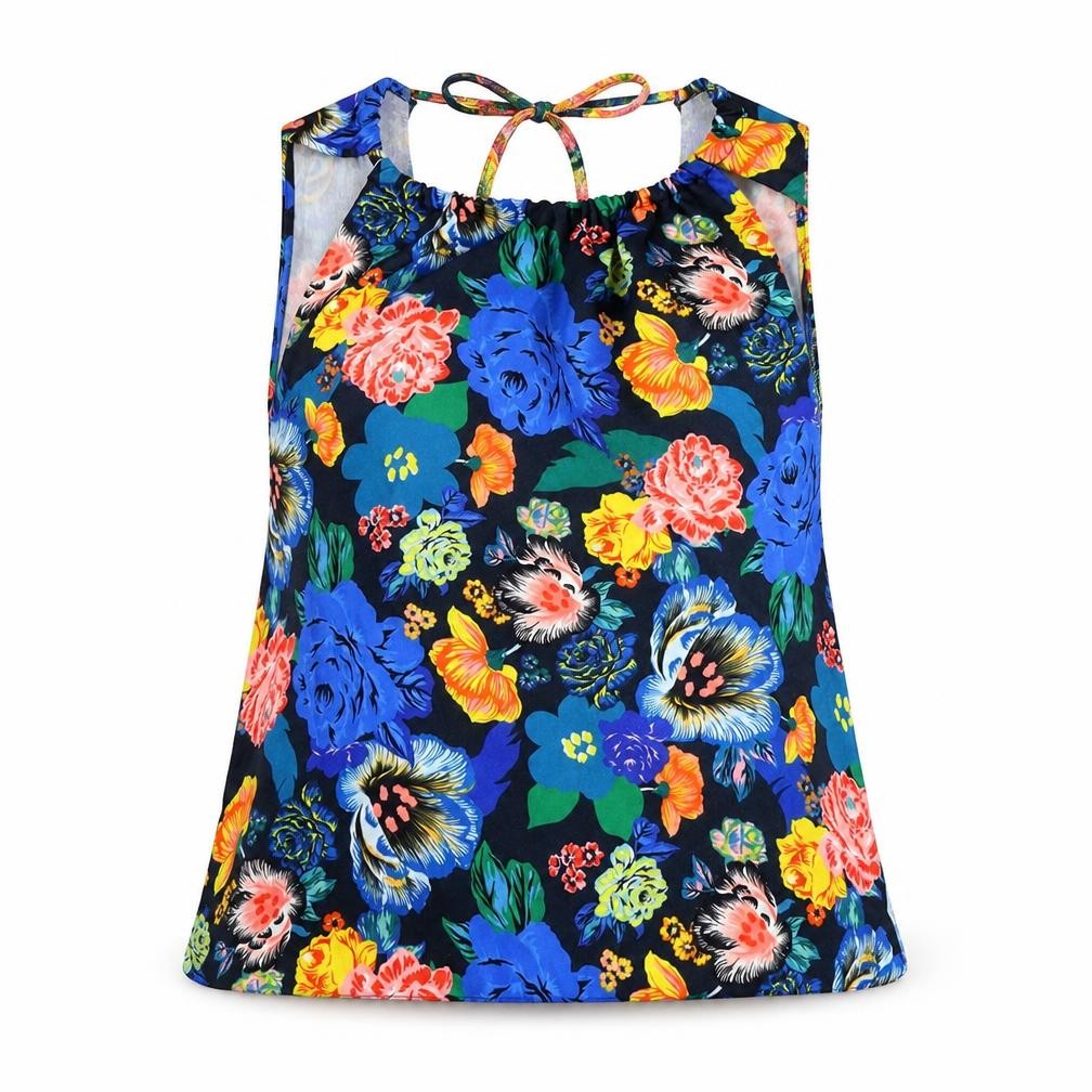 Preworn Womens Blue Geometric Polyester Basic Tank Size 8 Round Neck
