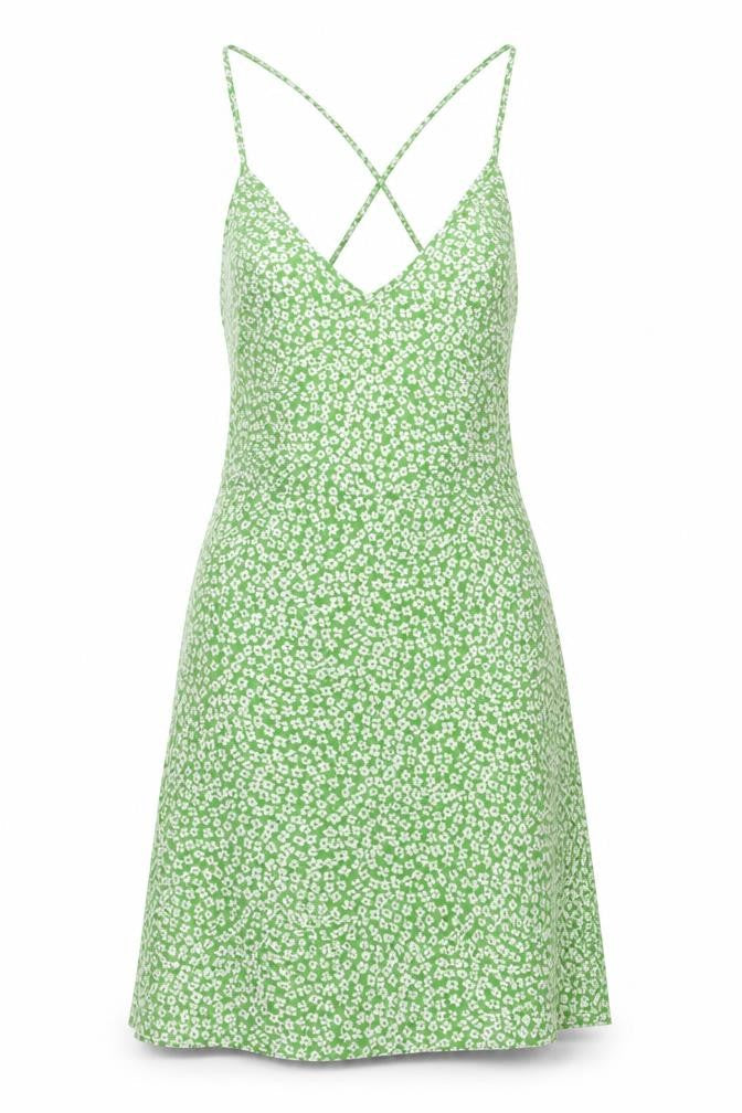 Shein Womens Green Floral Polyester Slip Dress Size S V-Neck Zip
